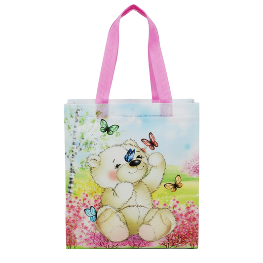 Large PP Printed Bear & Butterfly Non-Woven Bag - Pack of 10 - TEM IMPORTS™