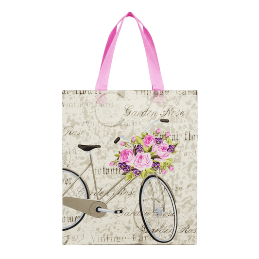 Large PP Printed Bicycle & Rose Non-Woven Bag - Pack of 10 - TEM IMPORTS™