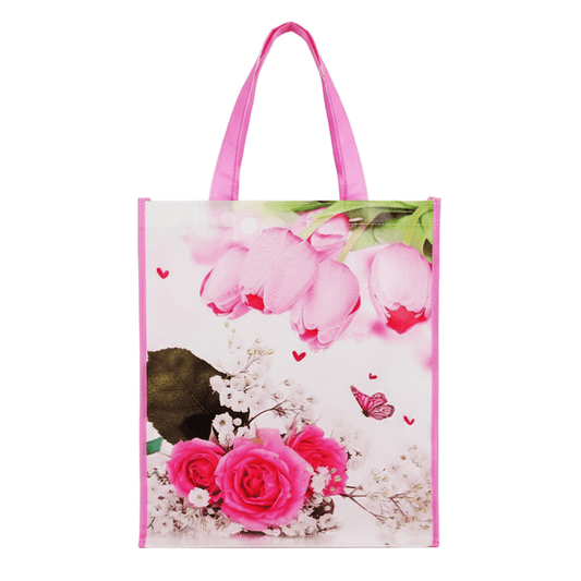 Large PP Printed Pink Tulips Non-Woven Bag - Pack of 10 - TEM IMPORTS™