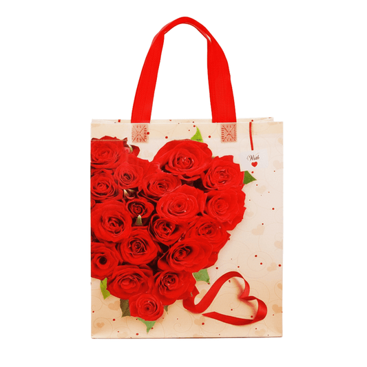 Large PP Printed Red Heart Roses Non-Woven Bag - Pack of 10 - TEM IMPORTS™