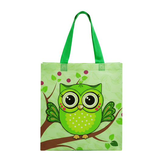 Medium PP Printed Green Owl Non - Woven Bag - Pack of 10 - TEM IMPORTS™