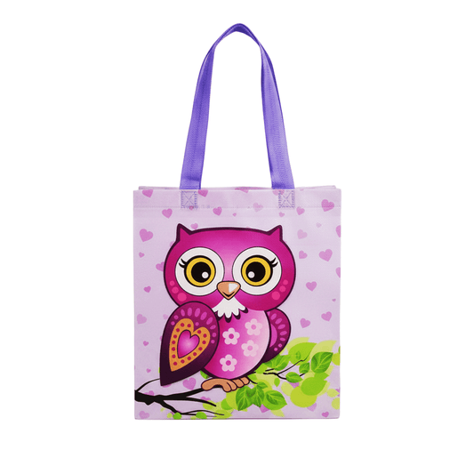 Medium PP Printed Purple Owl Non - Woven Bag - Pack of 10 - TEM IMPORTS™