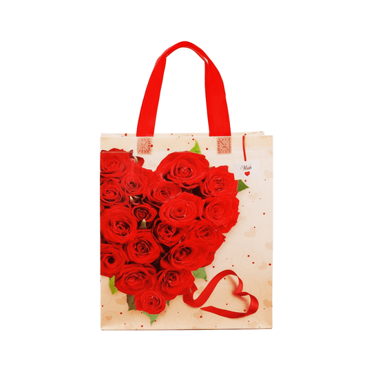 Medium PP Printed Red Heart Roses Non-Woven Bag - Pack of 10 - TEM IMPORTS™