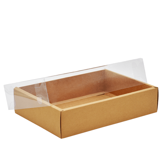 Medium Rectangular Kraft Paper Box With Clear Lid H80 - Pack of 25 - TEM IMPORTS™