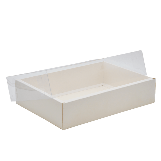 Medium Rectangular White Paper Box With Clear Lid H80 - Pack of 25 - TEM IMPORTS™