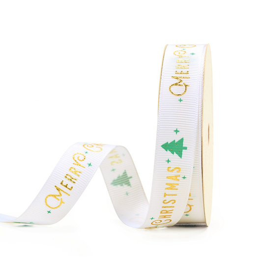 15mm Grosgrain Ribbon - Merry Christmas White - TEM IMPORTS™