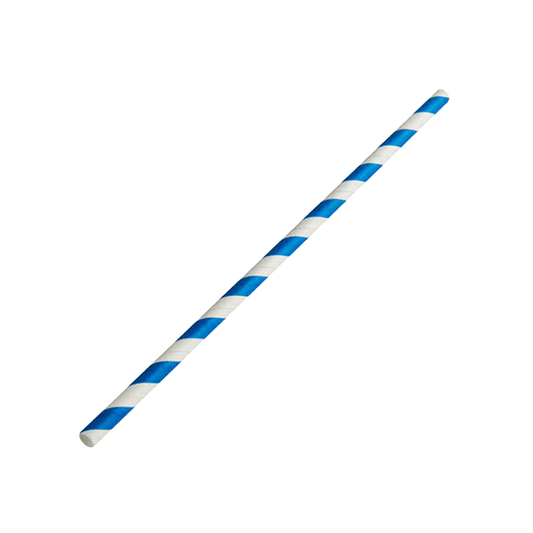 6mm Blue Stripe Regular Flat End Cut Paper Straws