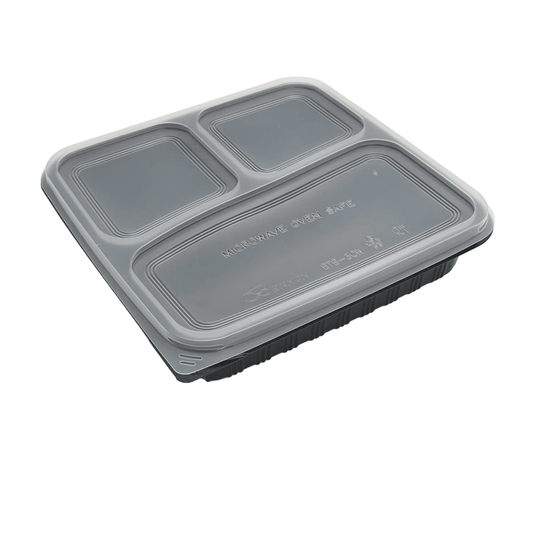 PP Lid To Suit 3 Premium Compartment Bento Black Base - 300/CTN - TEM IMPORTS™