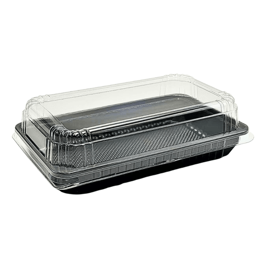 Ribbed Rectangular Container Black With Clear PET Lid - TEM IMPORTS™