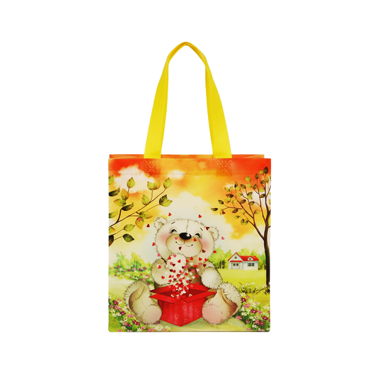 Small PP Printed Orange Bear Non - Woven Bag - Pack of 10 - TEM IMPORTS™