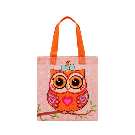 Small PP Printed Orange Owl Non - Woven Bag - Pack of 10 - TEM IMPORTS™