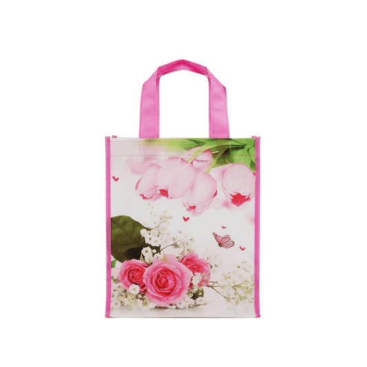 Small PP Printed Pink Tulips Non - Woven Bag - Pack of 10 - TEM IMPORTS™