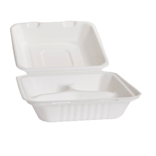 Small Sugarcane Dinner Box 3 Compartment Food Clam - TEM IMPORTS™