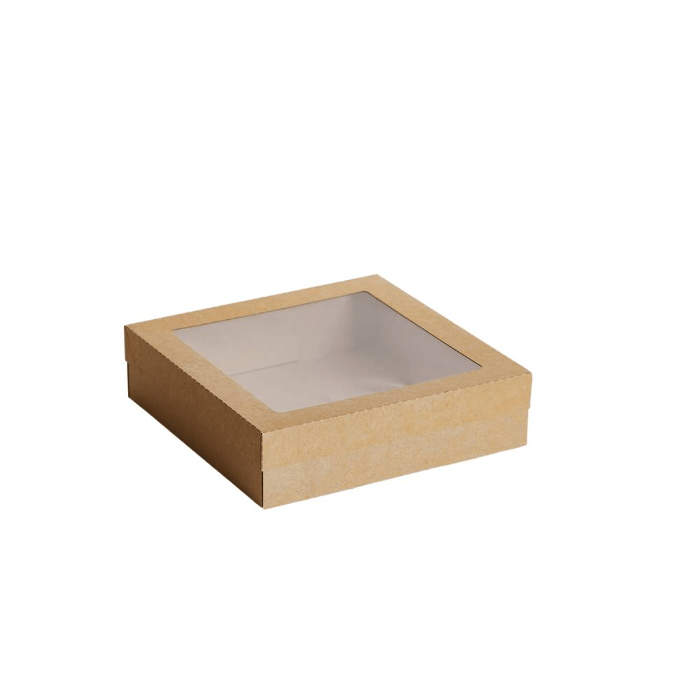 Square Kraft Catering Tray Window Lid - Suit Large Square Tray - TEM IMPORTS™