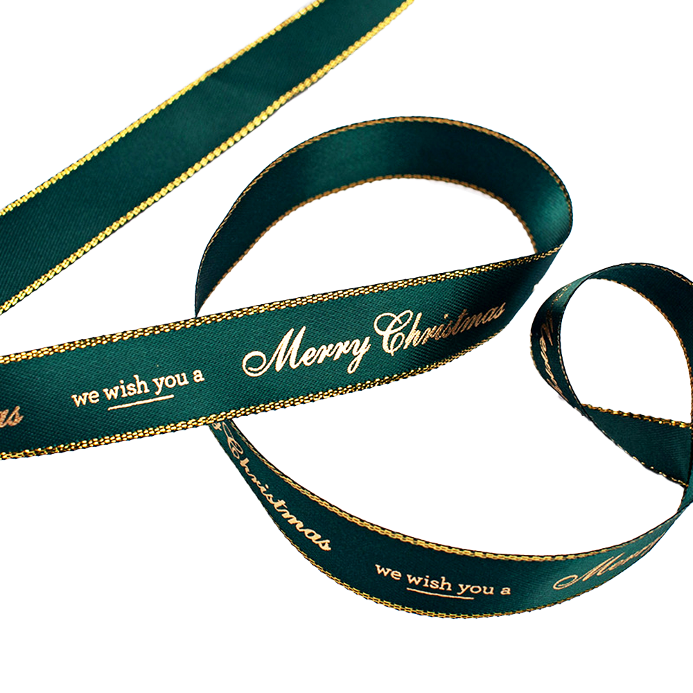 16mm Satin Ribbon With Gold Woven Edge Green - TEM IMPORTS™