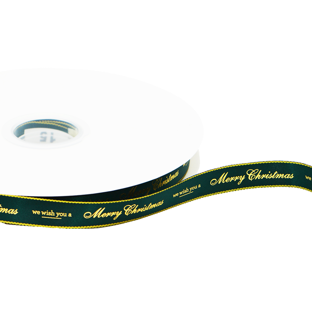 16mm Satin Ribbon With Gold Woven Edge Green - TEM IMPORTS™