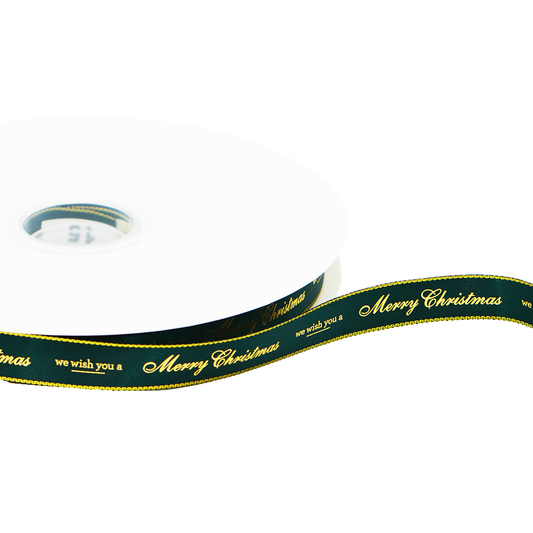 16mm Satin Ribbon With Gold Woven Edge Green - TEM IMPORTS™
