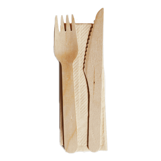 Wooden Fork Knife & Napkin Set - 400/CTN - TEM IMPORTS™