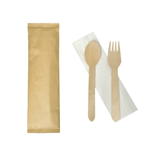 Wooden Fork Spoon & Napkin Set - 400/CTN