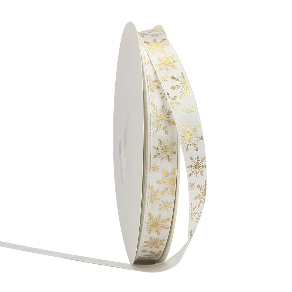 16mm Satin Ribbon - Gold Snowflakes - TEM IMPORTS™