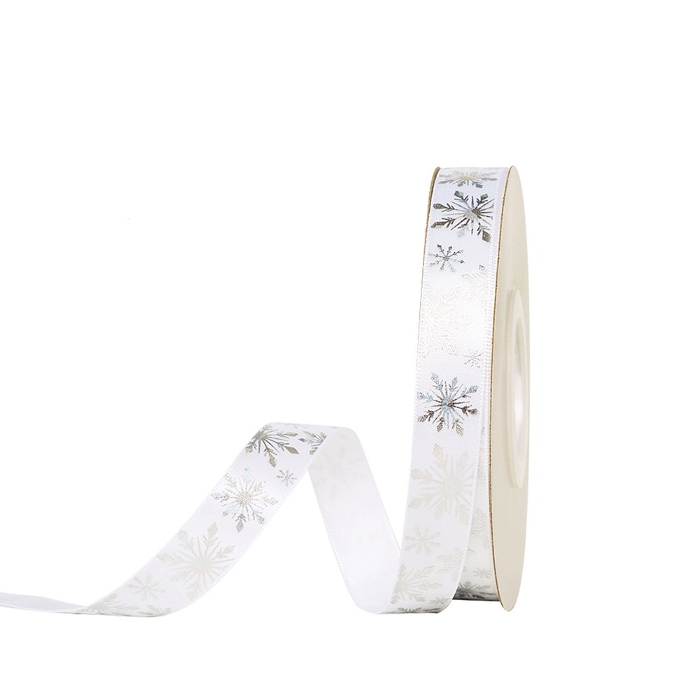 16mm Satin Ribbon - Silver Snowflakes - TEM IMPORTS™