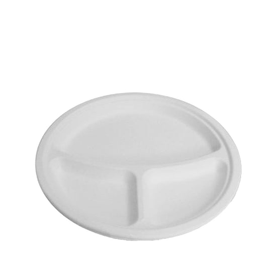 10" 3 Compartment Round Sugarcane Plate (260mm) - 500/CTN