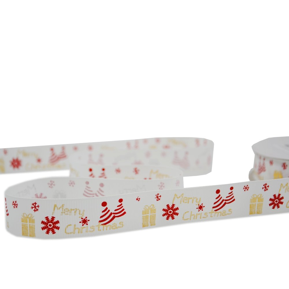 25mm Grosgrain Ribbon - White Merry Christmas - TEM IMPORTS™