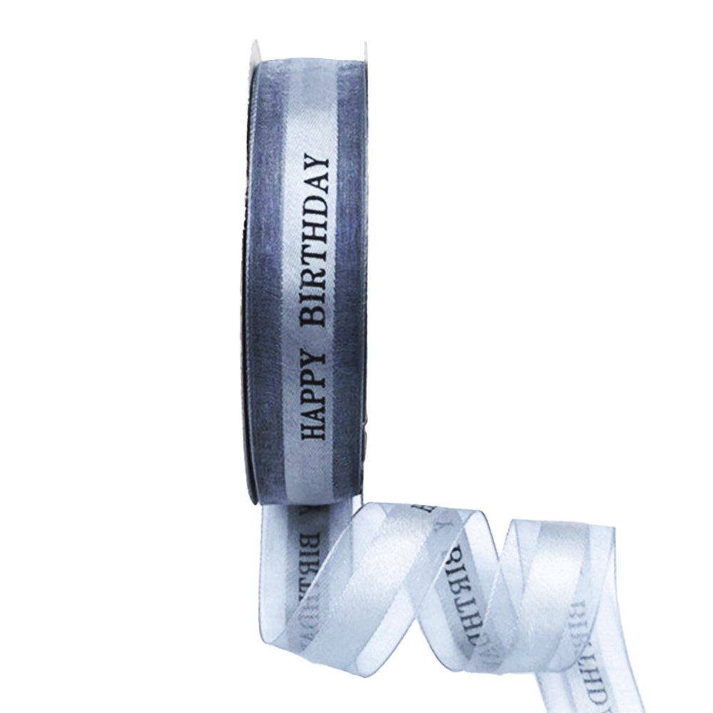 25mm Printed Organza - Happy Birthday Grey - TEM IMPORTS™