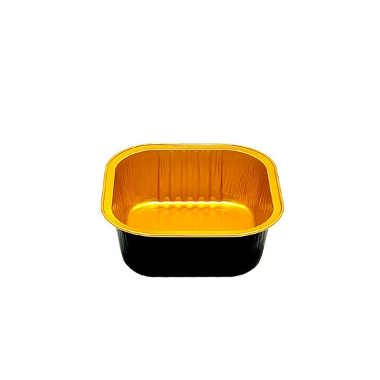 300mL Square Aluminium Ribbed Wall Foil Cake Tin - Black&Gold Series