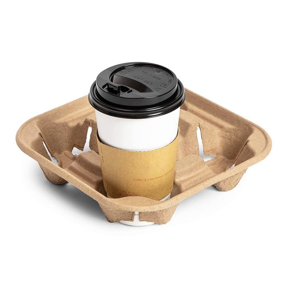 4 Cup Compostable Carry Tray