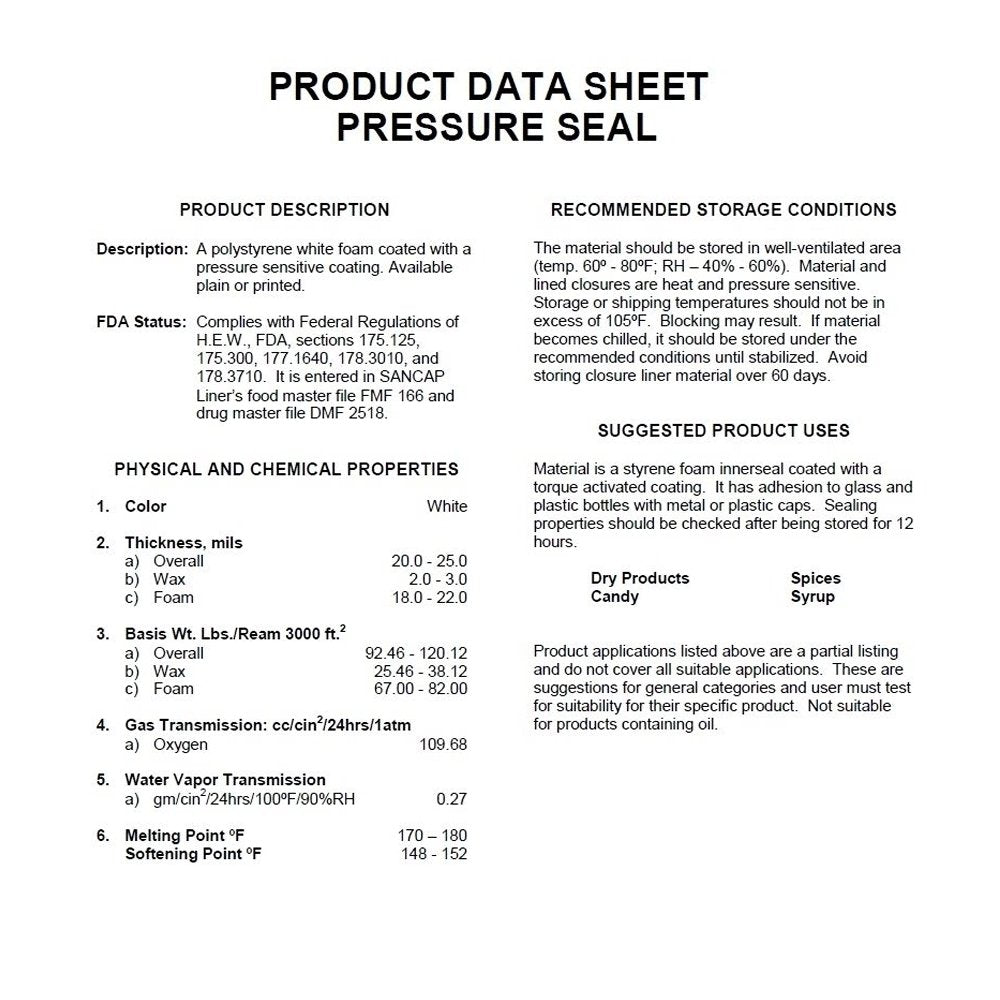 96mm Diameter Pressure Sensitive Cap Liners - Pk100 - TEM IMPORTS™
