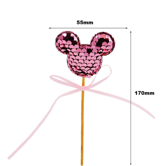 Light Pink Mickey Ear With Pink Bow Cake Topper - TEM IMPORTS™