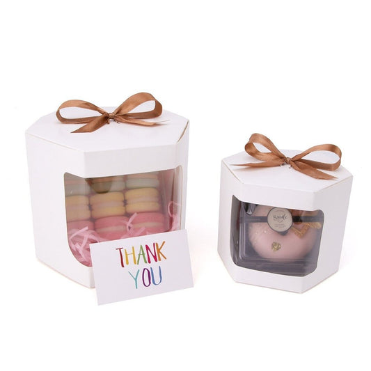Mini Hexagon White Paper Box With Ribbon - TEM IMPORTS™
