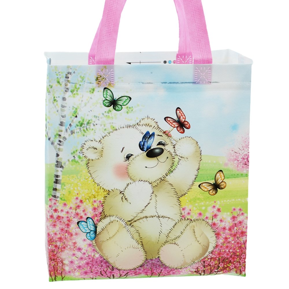 Pink Large Bear Coated Non Woven Bags - Pk10 - TEM IMPORTS™