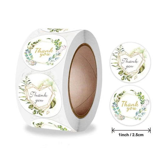 White Seal Label Stickers Roll Floral 'Thank You' - TEM IMPORTS™