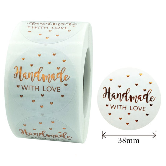 White Seal Label Stickers Roll 'Handmade With Love' - TEM IMPORTS™