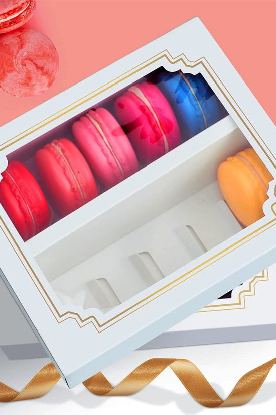 10 Macaron White & Gold Frame Paper Box With Window - TEM IMPORTS™