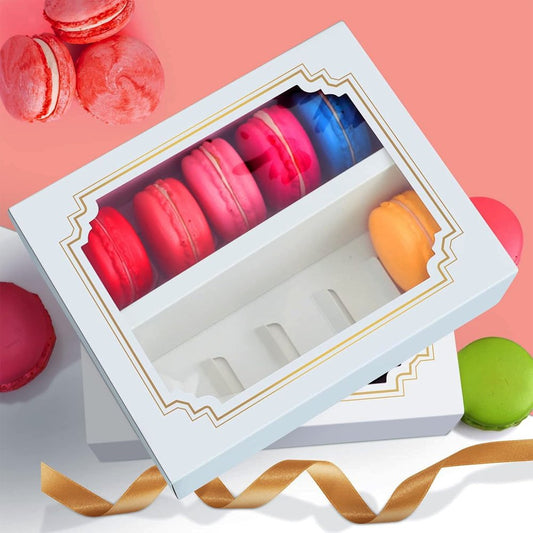 10 Macaron White & Gold Frame Paper Box With Window - TEM IMPORTS™