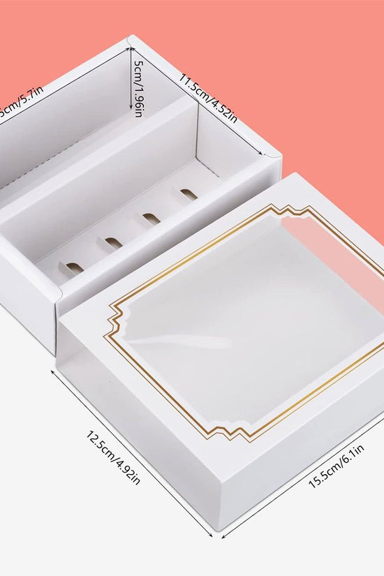 10 Macaron White & Gold Frame Paper Box With Window - TEM IMPORTS™