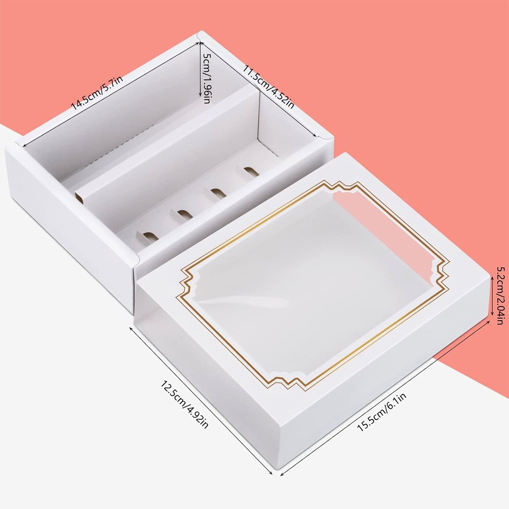 10 Macaron White & Gold Frame Paper Box With Window - TEM IMPORTS™