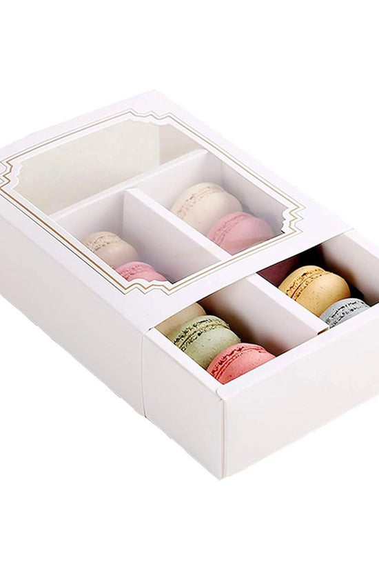 10 Macaron White & Gold Frame Paper Box With Window - TEM IMPORTS™