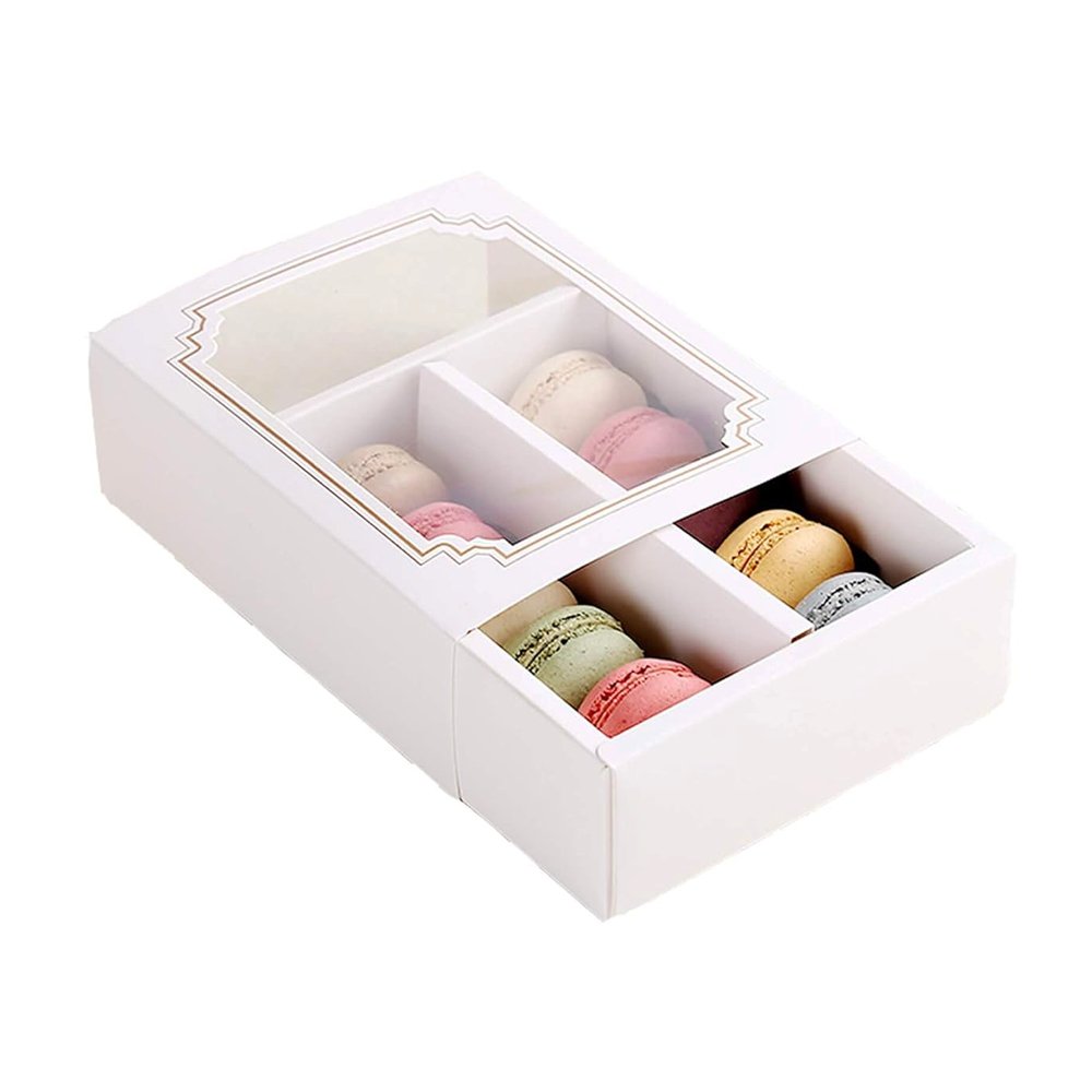 10 Macaron White & Gold Frame Paper Box With Window - TEM IMPORTS™