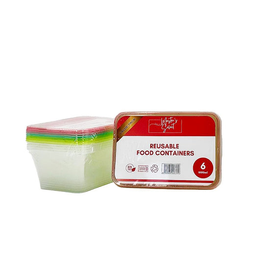 1000mL Reusable Rectangular Containers Coloured Lids Retail Pack