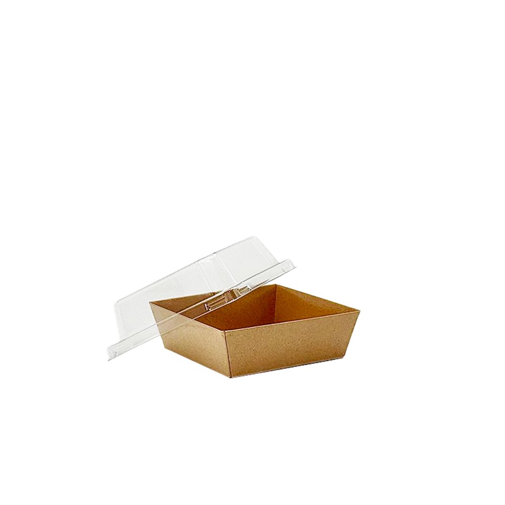 10x10cm Square Kraft Paper Tray With Clear Lid - TEM IMPORTS™
