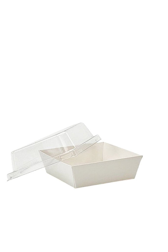 10x10cm Square White Paper Tray With Clear Lid - TEM IMPORTS™