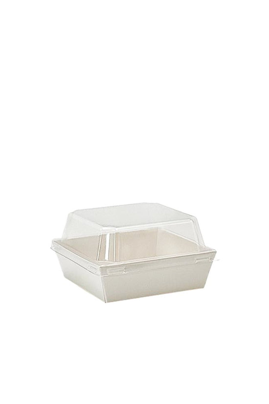10x10cm Square White Paper Tray With Clear Lid - TEM IMPORTS™