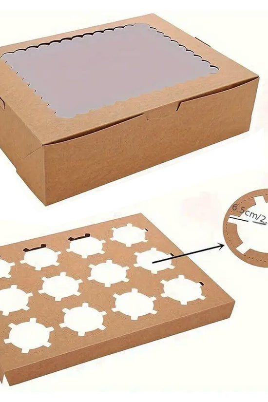 12 Cupcake Kraft Paper Box With Window - TEM IMPORTS™