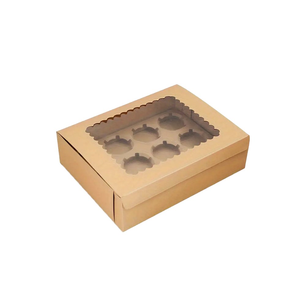 12 Cupcake Kraft Paper Box With Window - TEM IMPORTS™