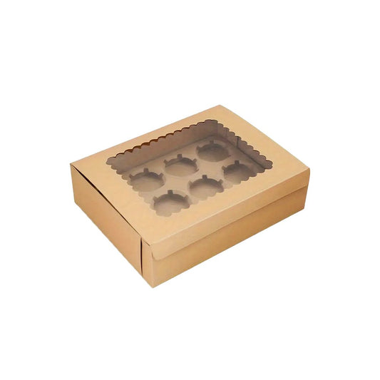 12 Cupcake Kraft Paper Box With Window - TEM IMPORTS™