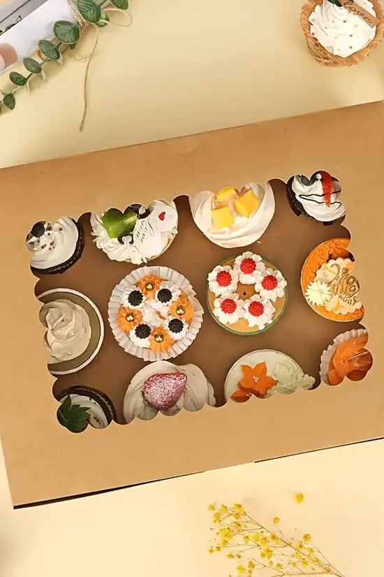 12 Cupcake Kraft Paper Box With Window - TEM IMPORTS™